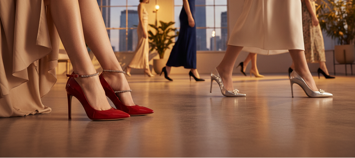 generate a hero-banner image for "ladies footwear" to place on hero section full screen on show ladies heals wear by women's. make sure don't write any text on visuals