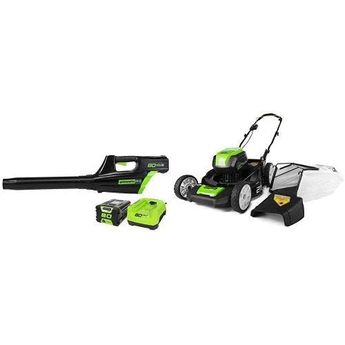 greenworks-pro-80v-500cfm-cordless-jet-blower-lawn-mower-w-1-2ah-battery-1_a9edf910-8b97-41c2-948b-71040a3af500.jpg Greenworks Pro 80V 500CFM Cordless Jet Blower + Lawn Mower w/ (1) 2Ah Battery & Charger - Image 1